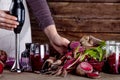Making a beetroots juice with blender Royalty Free Stock Photo