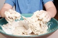 Making bread kneading dough Royalty Free Stock Photo