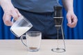 Making cappuccino coffee with a mixer at home Royalty Free Stock Photo