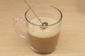 Making cappuccino coffee with a mixer at home Royalty Free Stock Photo