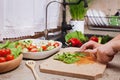 Making a cegetables salad - chopping lettuce leaves Royalty Free Stock Photo