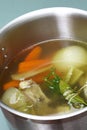 Making chicken bouillon in a pot Royalty Free Stock Photo