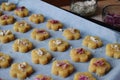 Making chickpea cookies pastries with almonds and tea rose petals. Traditional Eastern sweets. Gluten free. Grain free. Paleo diet