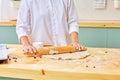 Making Chocolate Chip Cookies. Series. Rolling dough Royalty Free Stock Photo