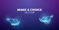 Making choice illustration. Comparison keep. Balance hand. Select question choose decision. Virtual reality doubt choice Royalty Free Stock Photo