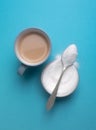 Making coffee with milk without sugar using a sweetener Royalty Free Stock Photo