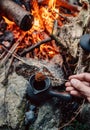 Making coffee process on campfire