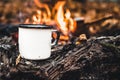 Making coffee at the stake. Make coffee or tea on the fire of nature. Burned fire. A place for fire. Royalty Free Stock Photo