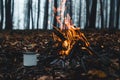 Making coffee at the stake. Make coffee or tea on the fire of nature. Burned fire. A place for fire. Royalty Free Stock Photo