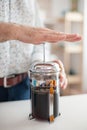 Making coffee using french press Royalty Free Stock Photo