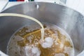 Making craft beer, stainless steel homebrewing equipment, recirculating the must Royalty Free Stock Photo