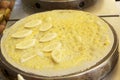 Making crepe banana chocolate crispy pancake Royalty Free Stock Photo