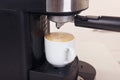 Making cup of espresso in horn coffee machine Royalty Free Stock Photo