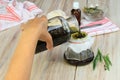 Making curative oil from herbs Royalty Free Stock Photo