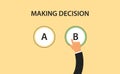 Making decision concept symbol with two option a and b with hand choose one of it