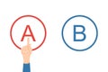 Making decision concept symbol with two option a and b with hand choose one of it