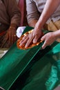 Making decorations for temple festival Royalty Free Stock Photo