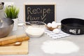 making dough for bread or homemade baked goods. ingredients on the table Royalty Free Stock Photo