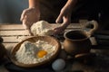 Making dough by female hands at home