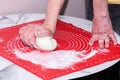 making dough for transparent Chinese dumplings at home, dough and 3ands 1 Royalty Free Stock Photo