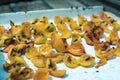 Making dried apricots at home. Dried Apricot. Flies and wasps eat nectar from dried fruit