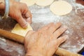 Making dumpling skin by hand Royalty Free Stock Photo