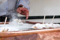 Making of Dutch pancake at the weekend market