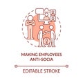 Making employees anti social terracotta concept icon