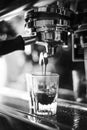 Making espresso coffee close up detail with modern machine Royalty Free Stock Photo