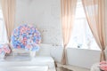 Making flowers spacious bright room. Royalty Free Stock Photo