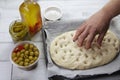 Making focaccia bread dough Royalty Free Stock Photo