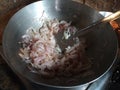 Making Food On Gas Indian Style Frying Onions Royalty Free Stock Photo