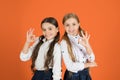 Making friends while studying school. School friendship concept. Cheerful children. Motivation studying with best friend Royalty Free Stock Photo