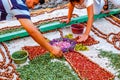 Making a Good Friday processional carpet, Antigua, Guatemala Royalty Free Stock Photo