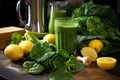 Making green smoothie with lemon. Generate ai Royalty Free Stock Photo