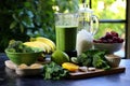 Making green smoothie with lemon. Generate ai Royalty Free Stock Photo