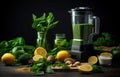 Making green smoothie with lemon. Generate ai Royalty Free Stock Photo