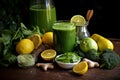 Making green smoothie with lemon. Generate ai Royalty Free Stock Photo