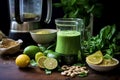 Making green smoothie with lemon. Generate ai Royalty Free Stock Photo