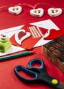 Making Greetings card concept. Various arts and crafts tools on table. Royalty Free Stock Photo