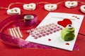 Making Greetings card concept. Various arts and crafts tools on table. Royalty Free Stock Photo