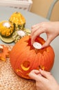 Making of halloween pumpkin lantern