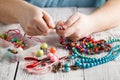 Making of handmade jewellery, front view of male hands Royalty Free Stock Photo