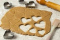 Making heart-shaped gingerbread for Valentine`s Day Royalty Free Stock Photo