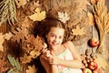 Making her hair shine. Little girl with wavy hairstyle on fall background. Hair salon for kids. Pretty girl with long