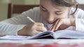 The elementry student is making her homework Royalty Free Stock Photo