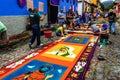 Making Holy Week processional carpets, Antigua, Guatemala Royalty Free Stock Photo