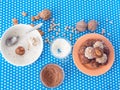 Making homemade candies with coconut and kakao powder