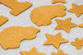 Making homemade christmas cookies in various shapes Royalty Free Stock Photo