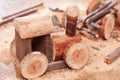 Making a homemade DIY toy made of wood, a children`s train.